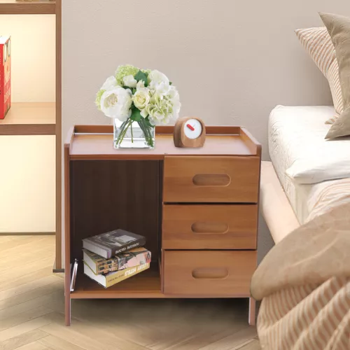 Bedside End Table Nightstand w/ Drawers + Open She